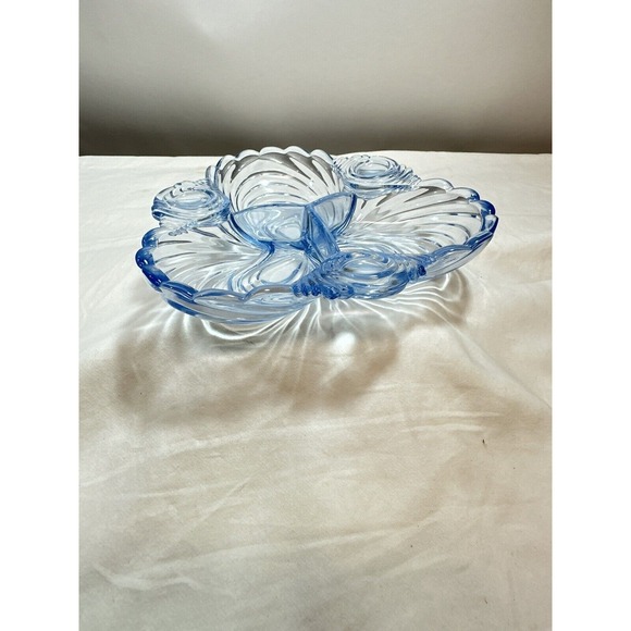Cambridge Glass Moonlight Blue Caprice 8" 3‎ Part Candy/Relish Dish - Picture 1 of 15